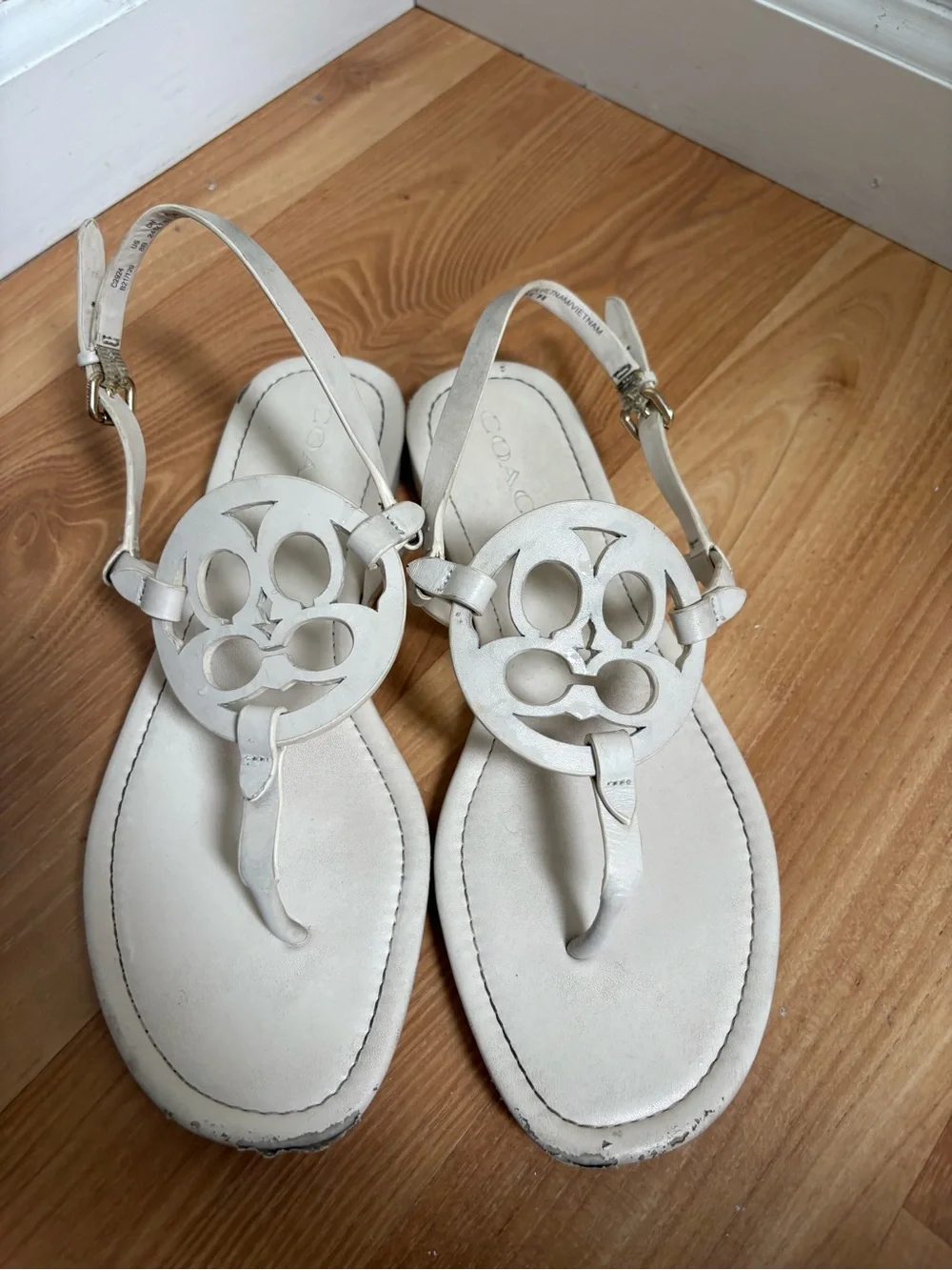Coach White Logo Thong Sandals with Slingback Strap